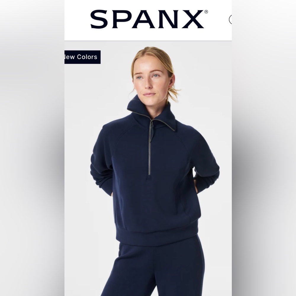 SPANX AirEssentials Set half zip sweatshirt and pants both size Med slate blue